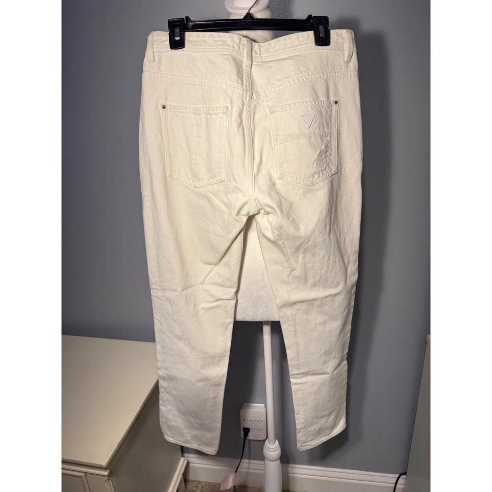 Guess Los Angeles Boy Fit White Distressed Ripped Jeans Size 28 Womens - Picture 3 of 7